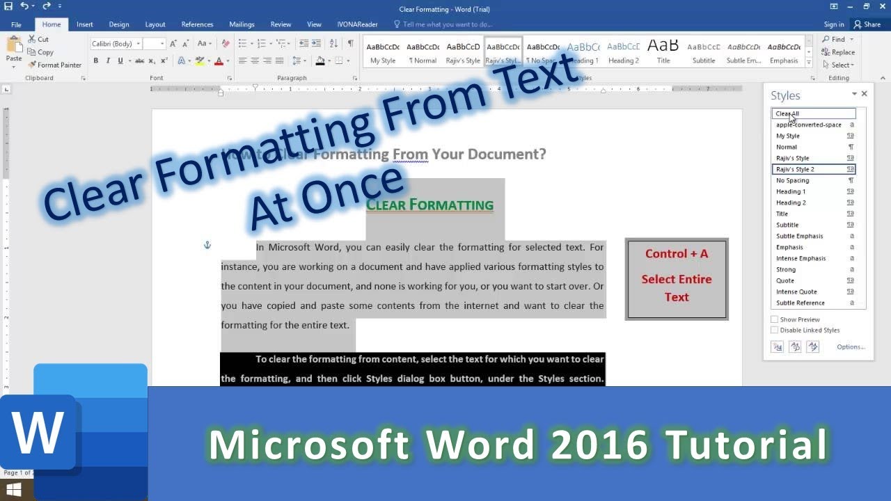 how do you clear the formatting in microsoft word for mac